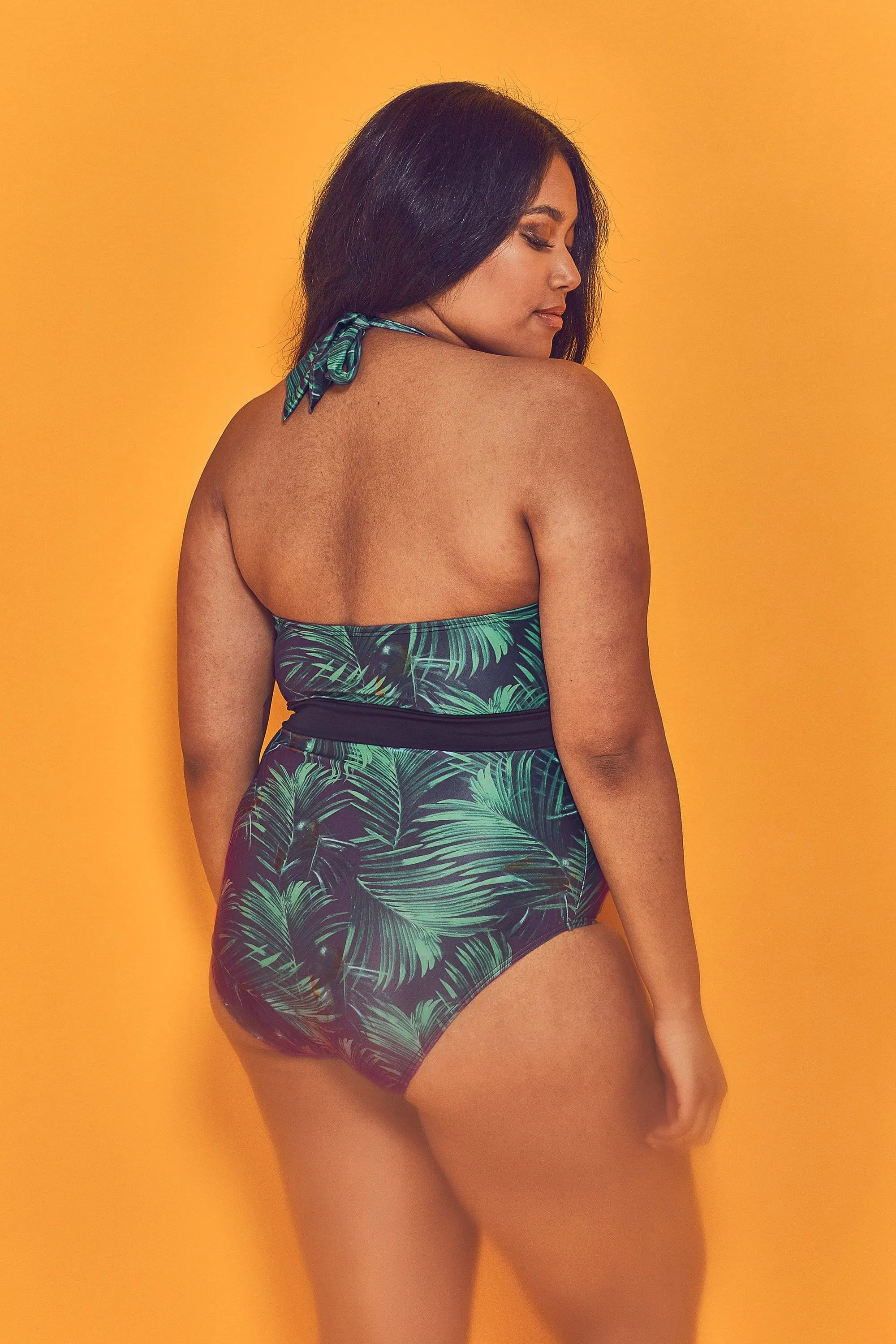 Wolf & Whistle Palm Plunge Belted Swimsuit Curve